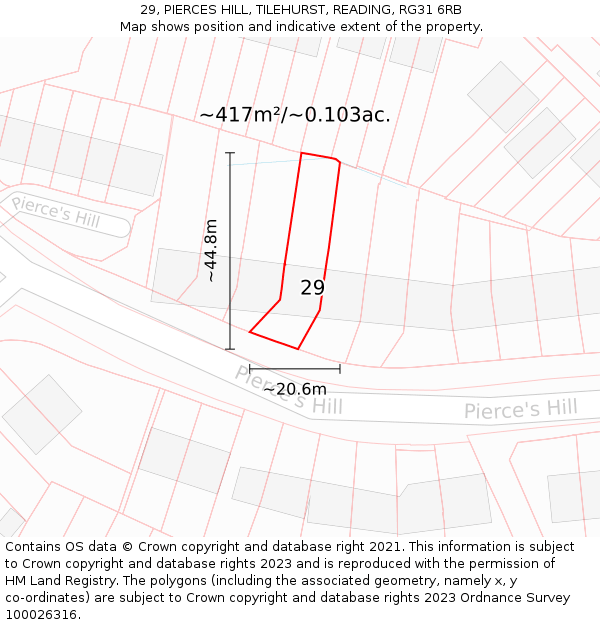 29, PIERCES HILL, TILEHURST, READING, RG31 6RB: Plot and title map