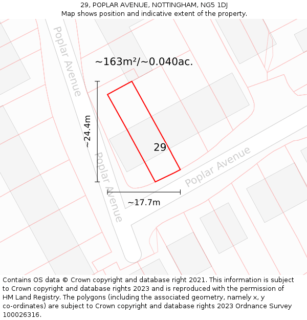 29, POPLAR AVENUE, NOTTINGHAM, NG5 1DJ: Plot and title map