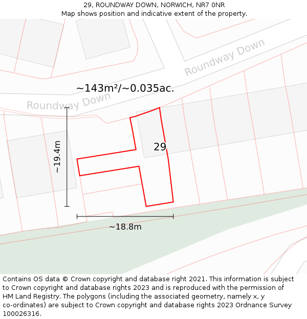 29, ROUNDWAY DOWN, NORWICH, NR7 0NR: Plot and title map