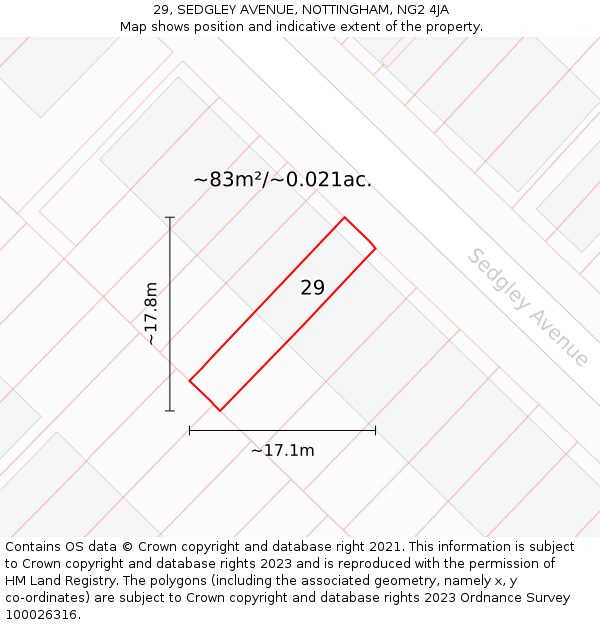 29, SEDGLEY AVENUE, NOTTINGHAM, NG2 4JA: Plot and title map