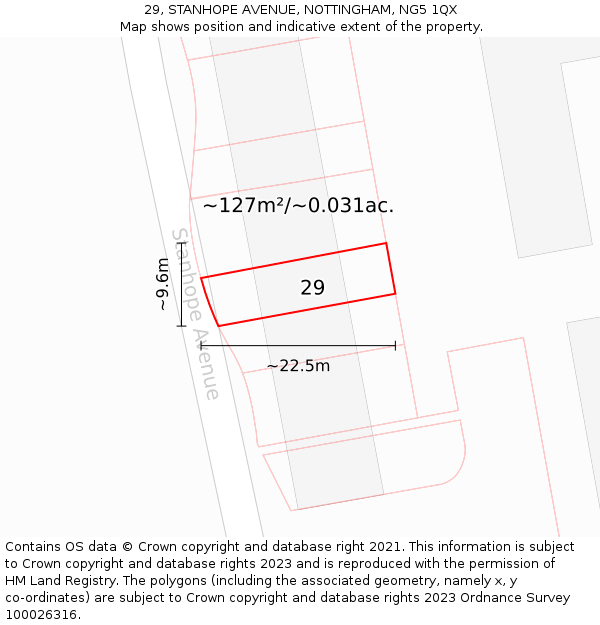 29, STANHOPE AVENUE, NOTTINGHAM, NG5 1QX: Plot and title map
