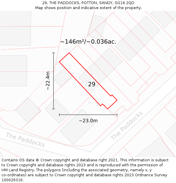 29, THE PADDOCKS, POTTON, SANDY, SG19 2QD: Plot and title map