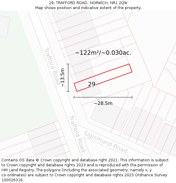 29, TRAFFORD ROAD, NORWICH, NR1 2QW: Plot and title map