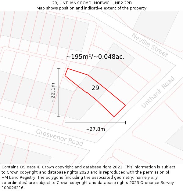 29, UNTHANK ROAD, NORWICH, NR2 2PB: Plot and title map