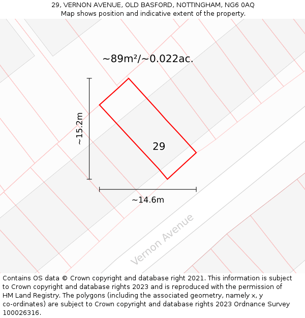 29, VERNON AVENUE, OLD BASFORD, NOTTINGHAM, NG6 0AQ: Plot and title map