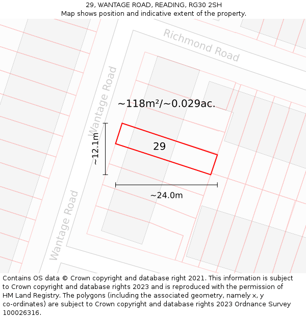 29, WANTAGE ROAD, READING, RG30 2SH: Plot and title map