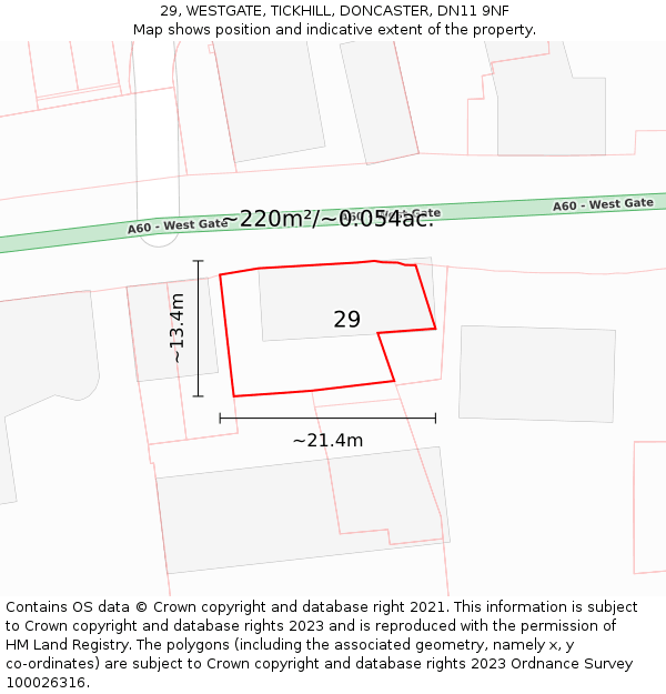 29, WESTGATE, TICKHILL, DONCASTER, DN11 9NF: Plot and title map
