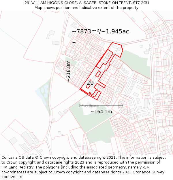 29, WILLIAM HIGGINS CLOSE, ALSAGER, STOKE-ON-TRENT, ST7 2GU: Plot and title map