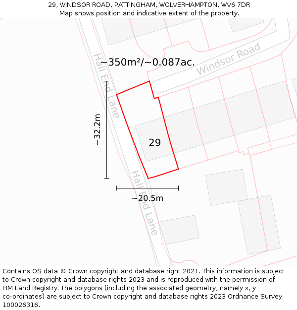 29, WINDSOR ROAD, PATTINGHAM, WOLVERHAMPTON, WV6 7DR: Plot and title map