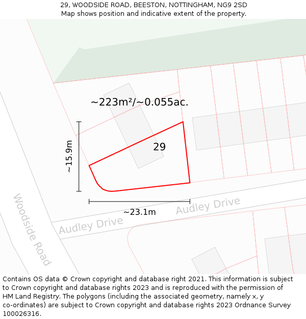 29, WOODSIDE ROAD, BEESTON, NOTTINGHAM, NG9 2SD: Plot and title map