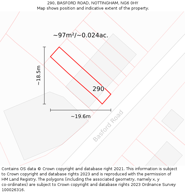 290, BASFORD ROAD, NOTTINGHAM, NG6 0HY: Plot and title map