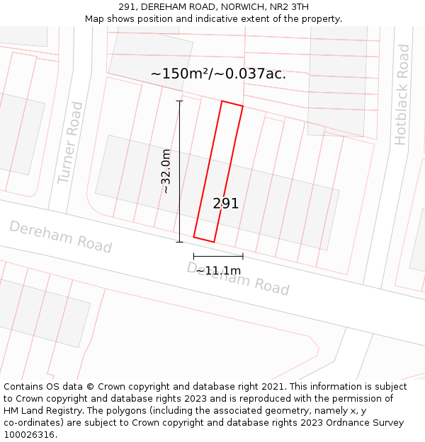 291, DEREHAM ROAD, NORWICH, NR2 3TH: Plot and title map