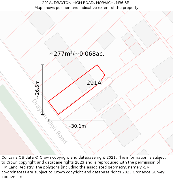 291A, DRAYTON HIGH ROAD, NORWICH, NR6 5BL: Plot and title map