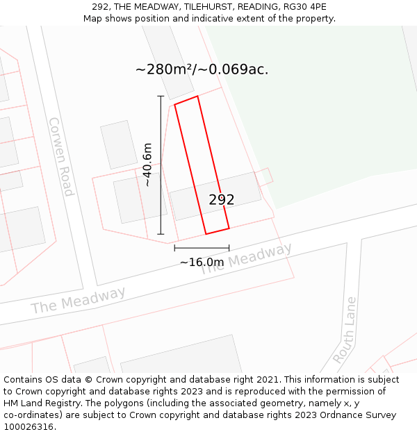 292, THE MEADWAY, TILEHURST, READING, RG30 4PE: Plot and title map