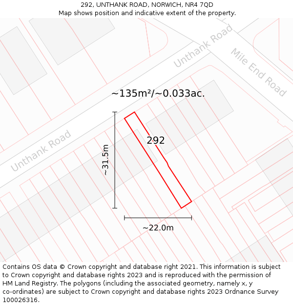 292, UNTHANK ROAD, NORWICH, NR4 7QD: Plot and title map