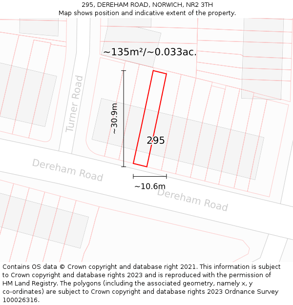 295, DEREHAM ROAD, NORWICH, NR2 3TH: Plot and title map