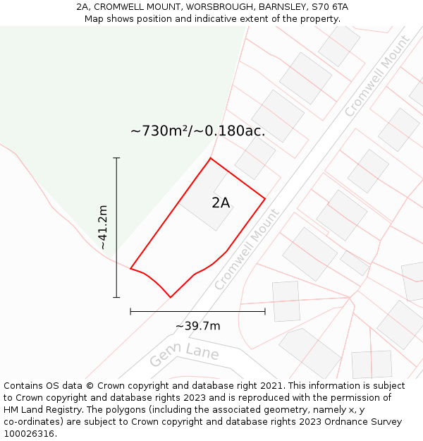 2A, CROMWELL MOUNT, WORSBROUGH, BARNSLEY, S70 6TA: Plot and title map