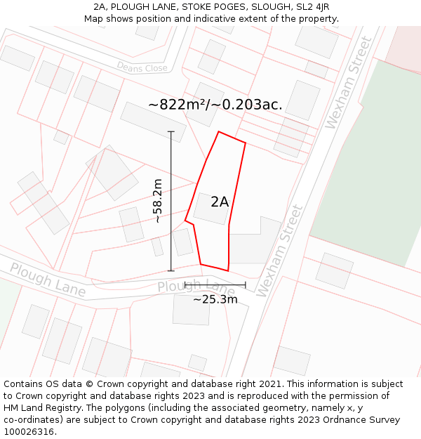 2A, PLOUGH LANE, STOKE POGES, SLOUGH, SL2 4JR: Plot and title map