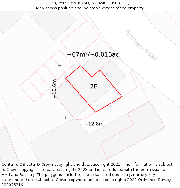 2B, AYLSHAM ROAD, NORWICH, NR3 3HQ: Plot and title map