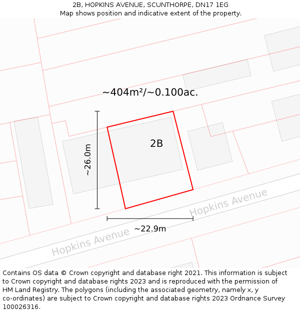 2B, HOPKINS AVENUE, SCUNTHORPE, DN17 1EG: Plot and title map
