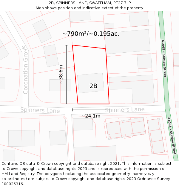 2B, SPINNERS LANE, SWAFFHAM, PE37 7LP: Plot and title map