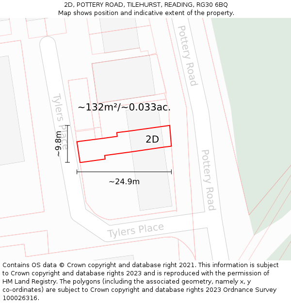 2D, POTTERY ROAD, TILEHURST, READING, RG30 6BQ: Plot and title map