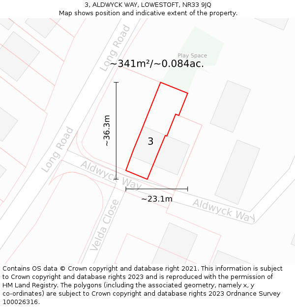 3, ALDWYCK WAY, LOWESTOFT, NR33 9JQ: Plot and title map