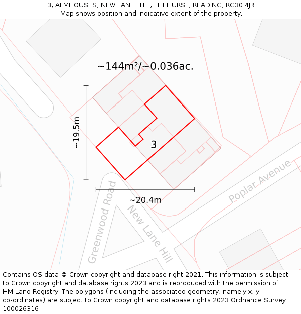 3, ALMHOUSES, NEW LANE HILL, TILEHURST, READING, RG30 4JR: Plot and title map