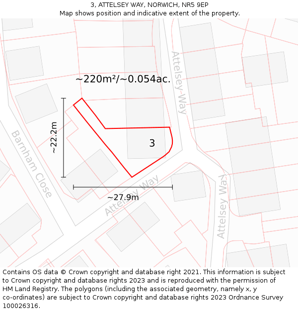 3, ATTELSEY WAY, NORWICH, NR5 9EP: Plot and title map