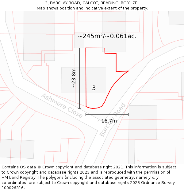 3, BARCLAY ROAD, CALCOT, READING, RG31 7EL: Plot and title map