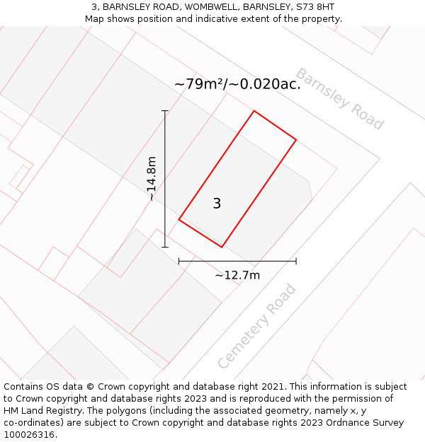 3, BARNSLEY ROAD, WOMBWELL, BARNSLEY, S73 8HT: Plot and title map