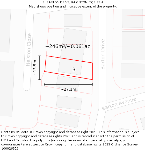 3, BARTON DRIVE, PAIGNTON, TQ3 3SH: Plot and title map