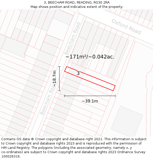 3, BEECHAM ROAD, READING, RG30 2RA: Plot and title map
