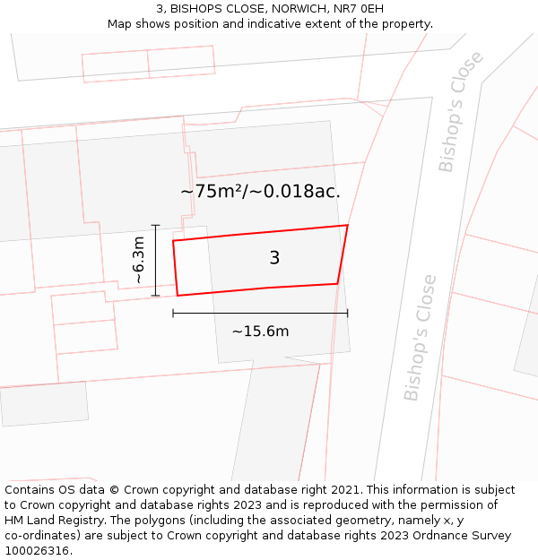 3, BISHOPS CLOSE, NORWICH, NR7 0EH: Plot and title map