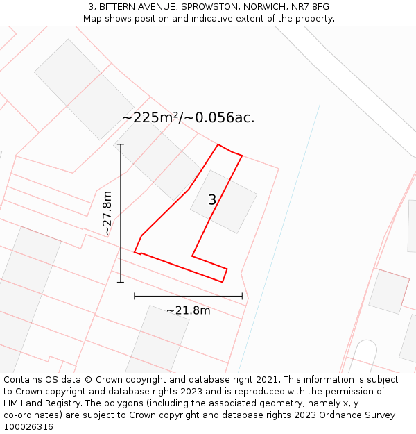 3, BITTERN AVENUE, SPROWSTON, NORWICH, NR7 8FG: Plot and title map