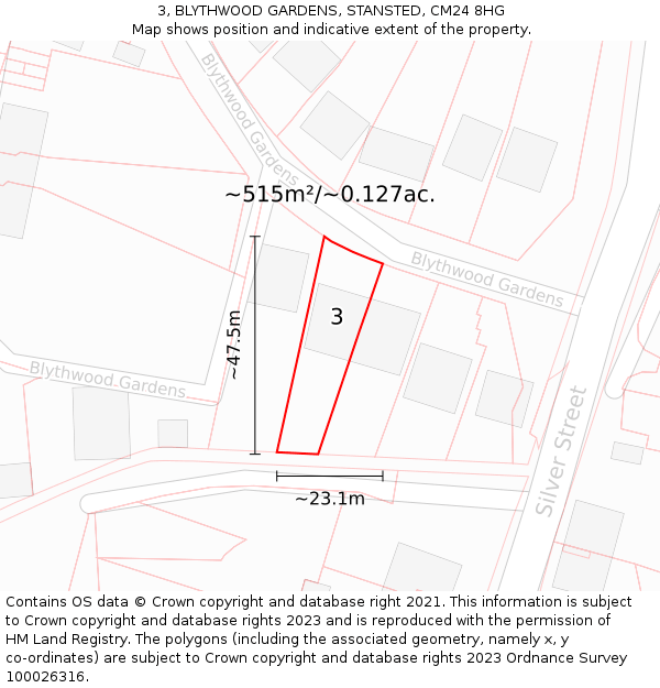 3, BLYTHWOOD GARDENS, STANSTED, CM24 8HG: Plot and title map