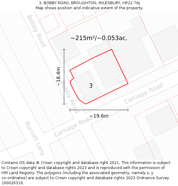 3, BOBBY ROAD, BROUGHTON, AYLESBURY, HP22 7AJ: Plot and title map