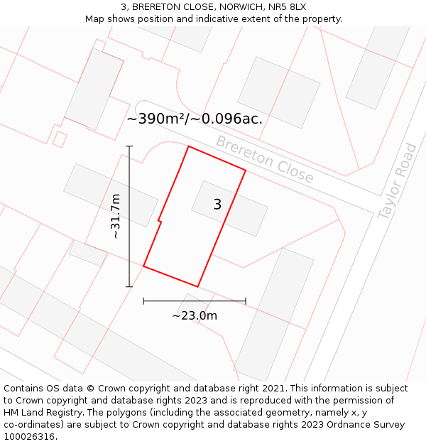 3, BRERETON CLOSE, NORWICH, NR5 8LX: Plot and title map