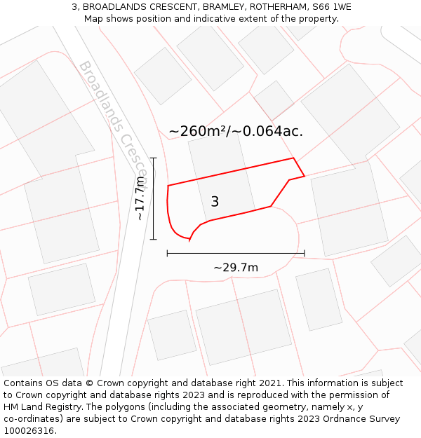 3, BROADLANDS CRESCENT, BRAMLEY, ROTHERHAM, S66 1WE: Plot and title map