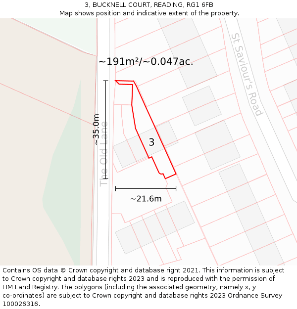 3, BUCKNELL COURT, READING, RG1 6FB: Plot and title map