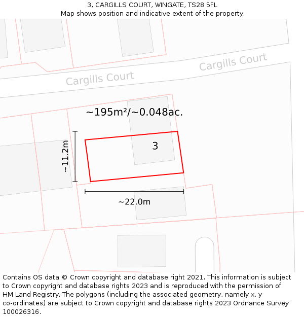 3, CARGILLS COURT, WINGATE, TS28 5FL: Plot and title map