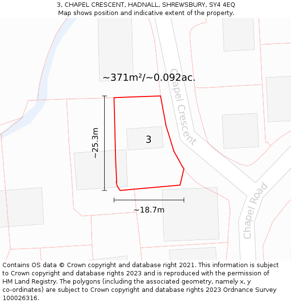 3, CHAPEL CRESCENT, HADNALL, SHREWSBURY, SY4 4EQ: Plot and title map