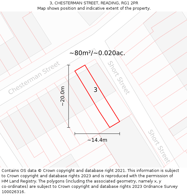3, CHESTERMAN STREET, READING, RG1 2PR: Plot and title map