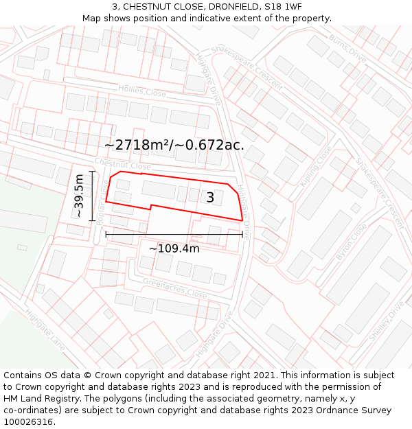 3, CHESTNUT CLOSE, DRONFIELD, S18 1WF: Plot and title map