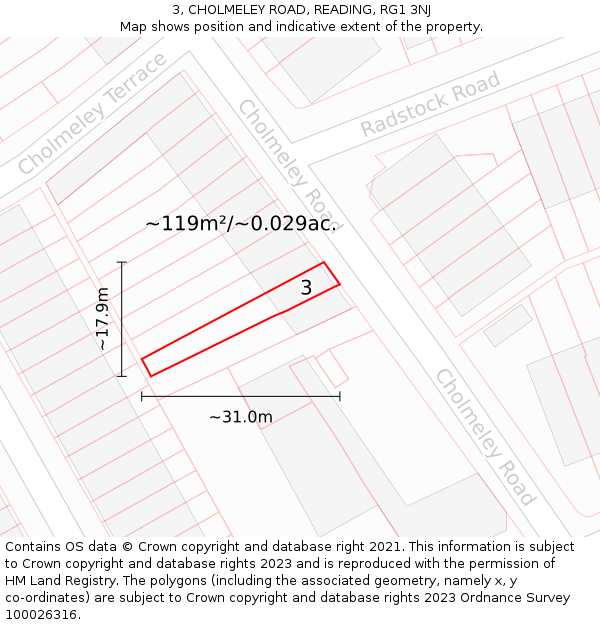 3, CHOLMELEY ROAD, READING, RG1 3NJ: Plot and title map