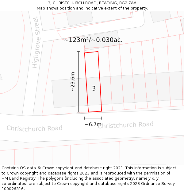 3, CHRISTCHURCH ROAD, READING, RG2 7AA: Plot and title map