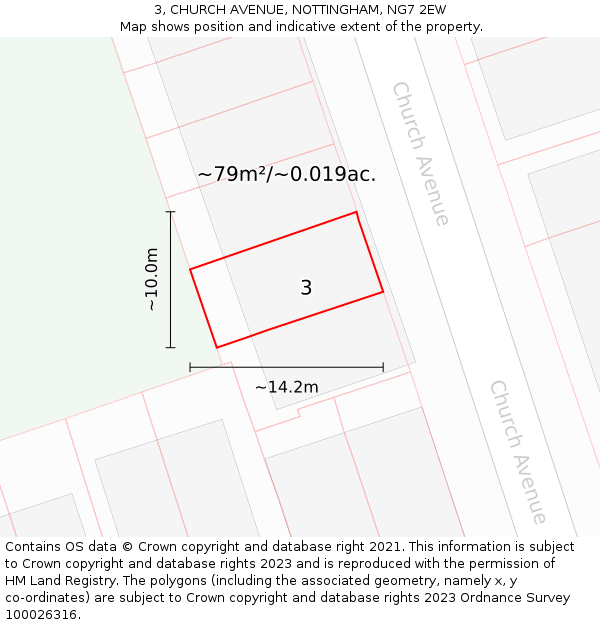 3, CHURCH AVENUE, NOTTINGHAM, NG7 2EW: Plot and title map