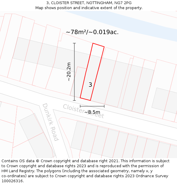 3, CLOISTER STREET, NOTTINGHAM, NG7 2PG: Plot and title map