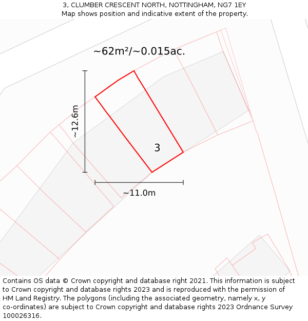 3, CLUMBER CRESCENT NORTH, NOTTINGHAM, NG7 1EY: Plot and title map