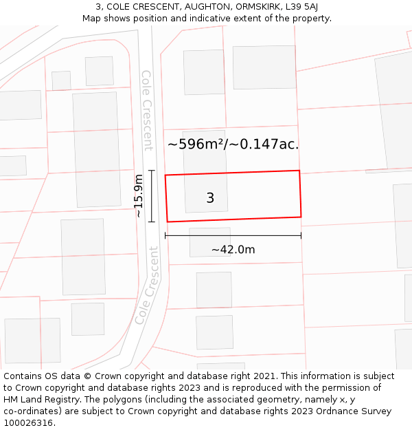3, COLE CRESCENT, AUGHTON, ORMSKIRK, L39 5AJ: Plot and title map